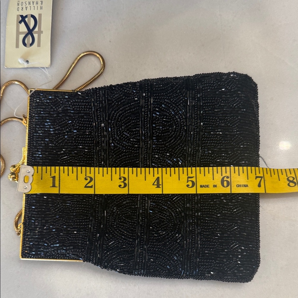 Hillard & Hanson Black Beaded Clutch with Gold Chain - Picture 4 of 8